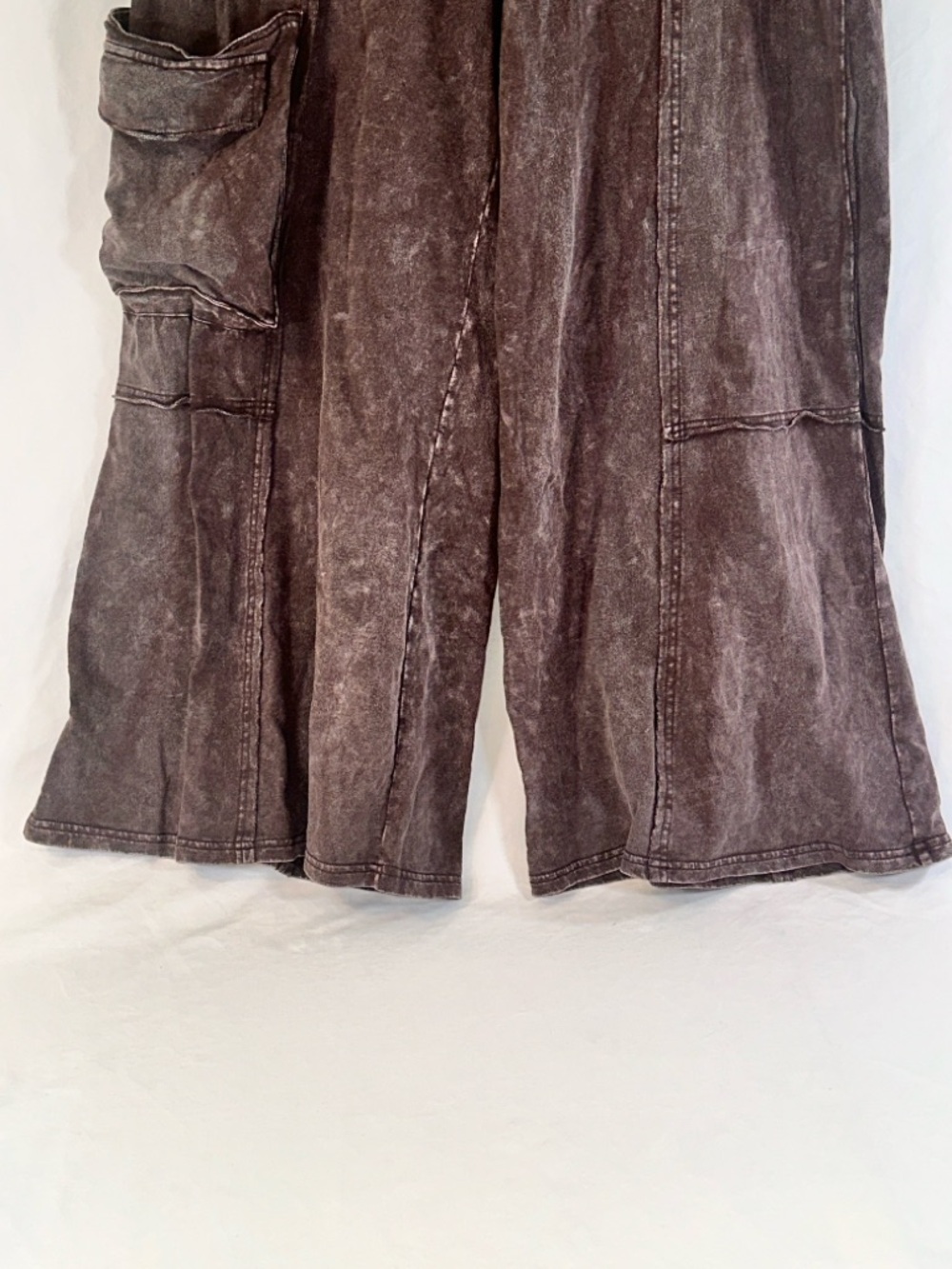 Easel Los Angeles Brown Mineral Wash Wide Leg Pants Boho Cargo Drawstring Size S - Picture 5 of 11